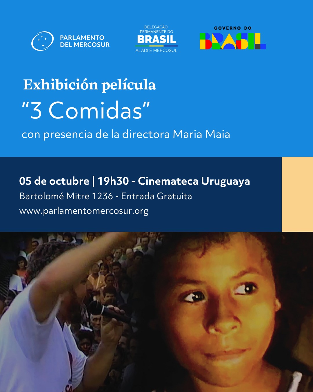 Exhibicin de la pelcula brasilea "3 Comidas" en la Cinemateca Uruguaya